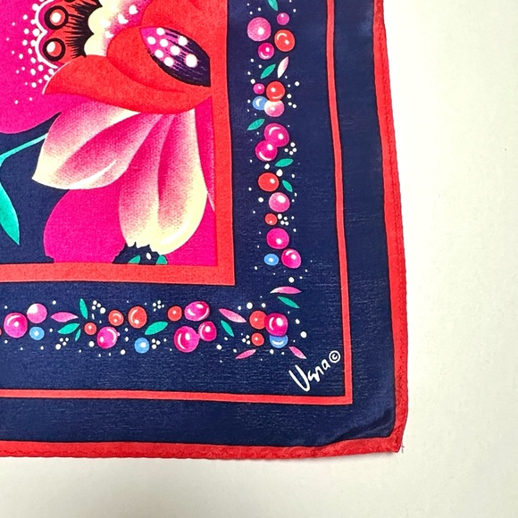 Vera Neumann Silk Square Scarf  Blue Floral Print made in Japan 29x29" - Picture 7 of 9